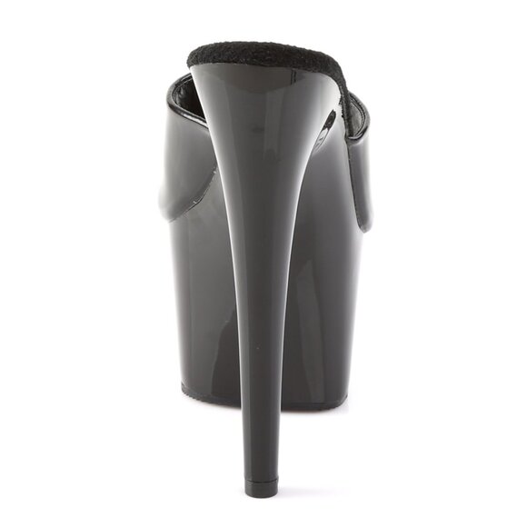 Black Patent Platform Mules: High Heel Open Toe Slides for Women - Picture 4 of 5